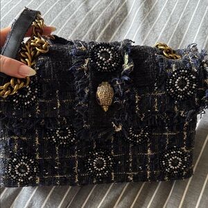 Kurt Geiger Black and Gold Beaded Shoulder Bag
